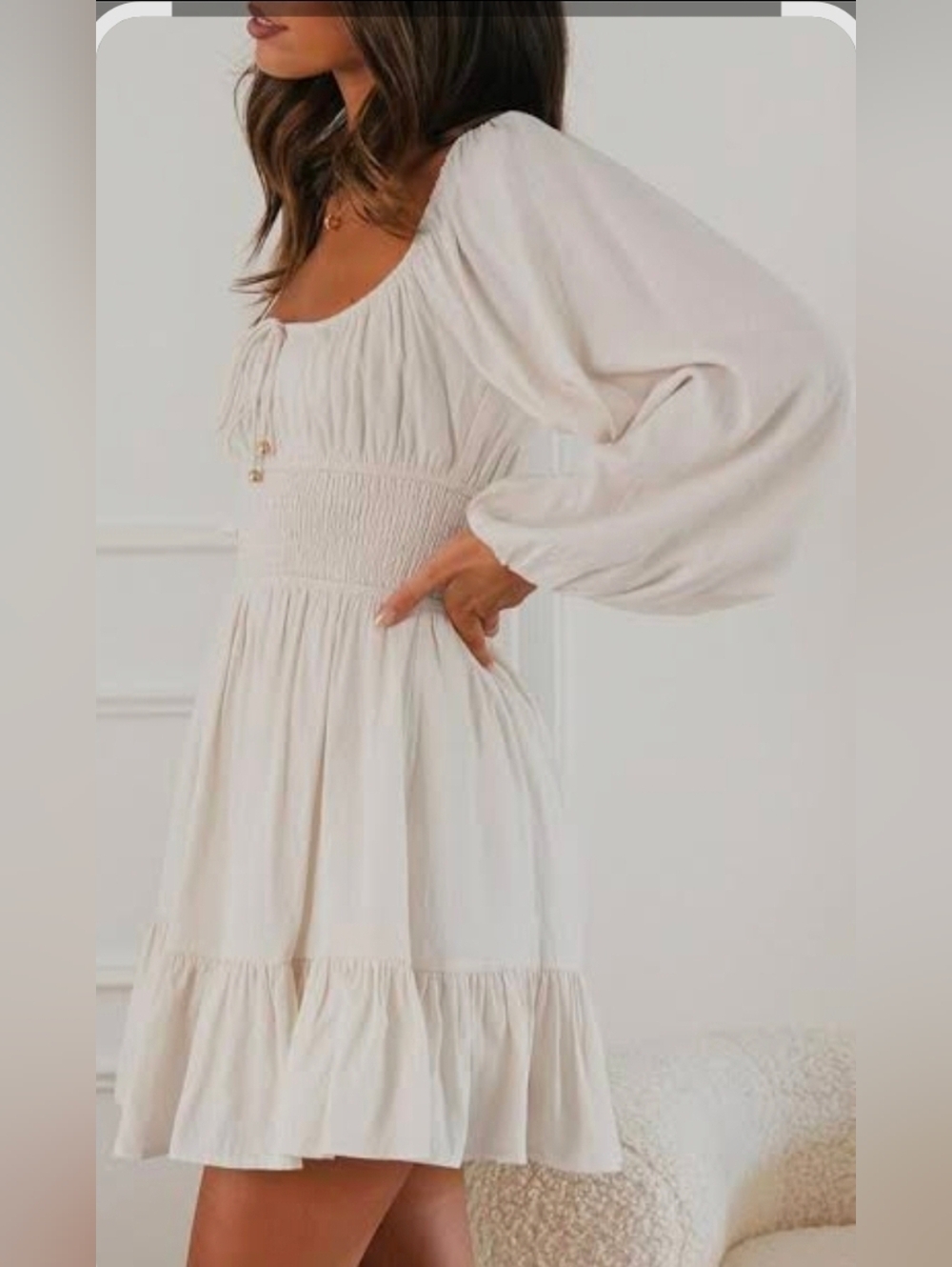 Lillusory Long Sleeve Cottagecore Smocked Mini Dress, Medium Nwt